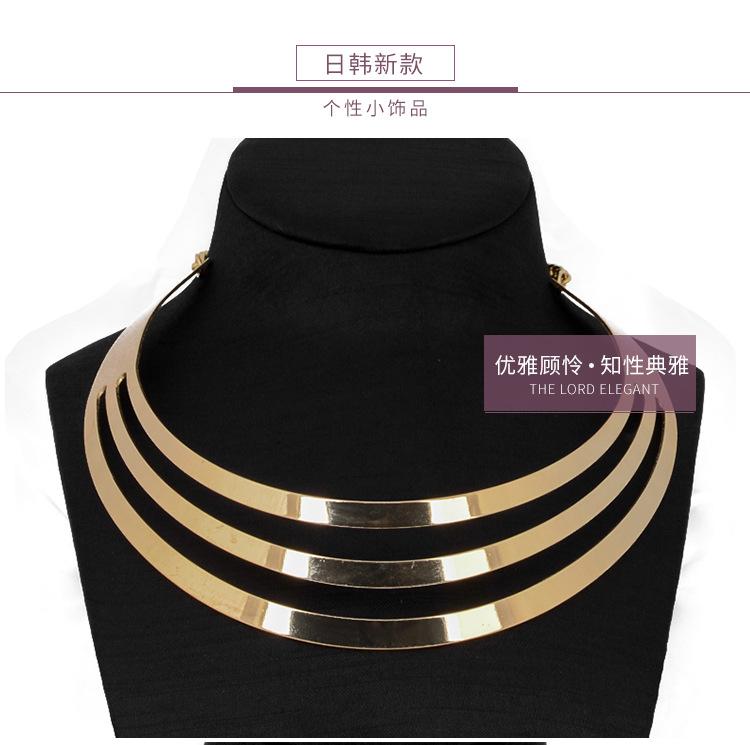 Fashion exaggerated metal hollow three-ring collar catwalk necklace clavicle chain jewelry