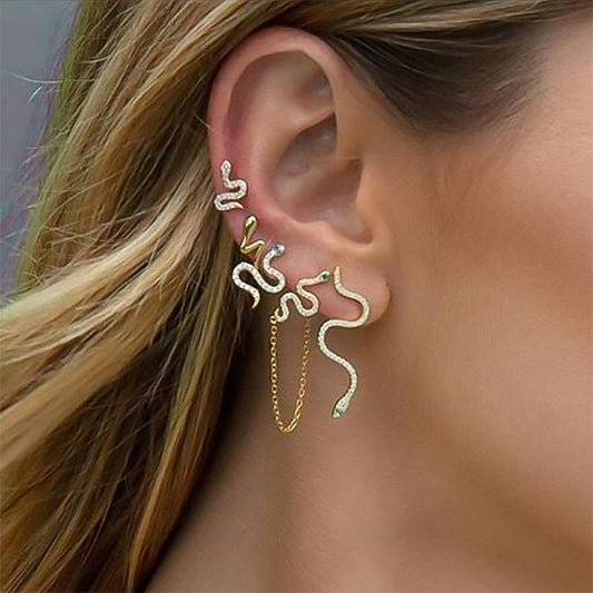 Set earrings personality five-piece set full of diamonds snake-shaped earrings punk street hipster earrings