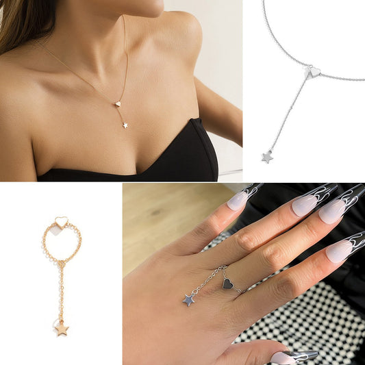 Jewelry Simple Thin Chain Star Pendant Tassel Ring Femininity Peach Heart Long Hand Jewelry