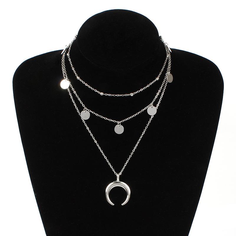 Fashion Jewelry Fashion Horn Circle Pendant Multilayer Bead Necklace For Women