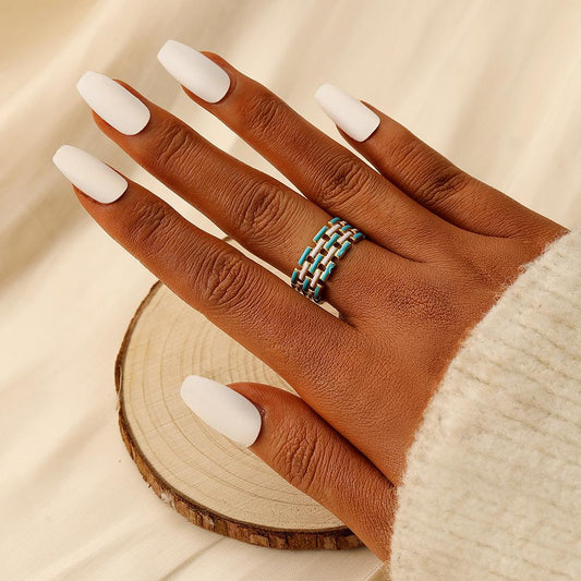 Fashion Simple Color Line Pick Hollow Stainless Steel Open Ring Titanium Steel Drip Oil Ring For Women