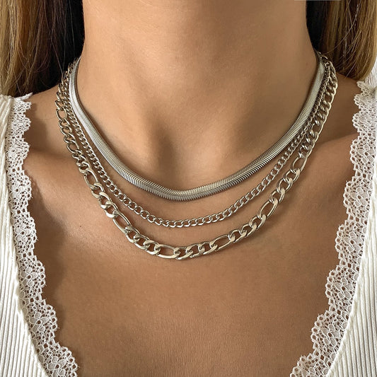 Jewelry Punk Geometric Metal Chain Necklace Retro Simple Clavicle Necklace Set Female