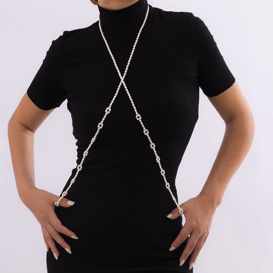 Jewelry Simple Oval Geometric Dress Femininity Imitation Pearl Braided Daisy Cross Body Chain