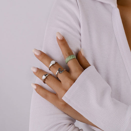 R769 Simple Ring Set Contrasting Color Creative Design Sense Small Palm Love Retro Joint Ring