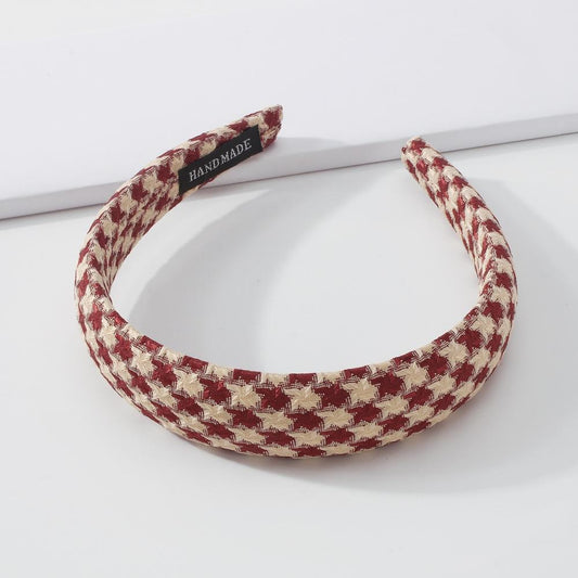 F3889 Fashion Temperament Retro Headwear Temperament Net Red Simple Hairpin Elegant Plaid Wide Brimming Headband Female