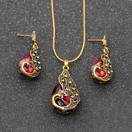 Peacock Gemstone Necklace Earrings Set Wedding Reception Wedding Dress Accessories Jewelry