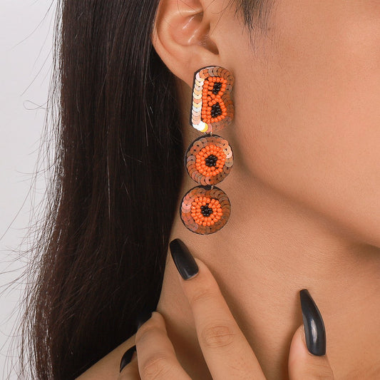 E1784 Punk dark rice bead earrings BOO Halloween sequin letters personalized handmade earrings