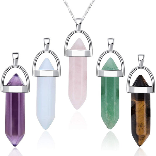 Fashion Agate Hexagon Pillar Pendant Necklace Simple Clavicle Chain Jewelry