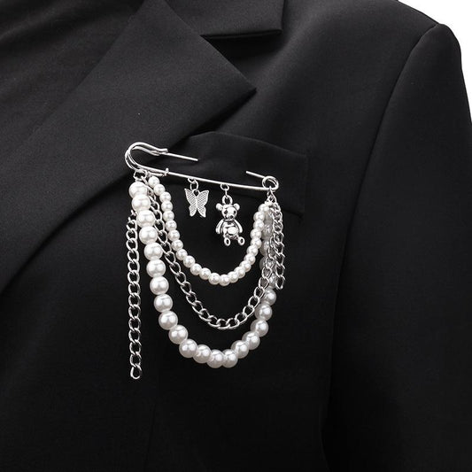 Jewelry trend pendant pearl chain brooch fashion multi-element retro pin accessories