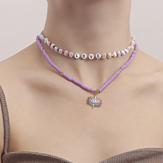 Jewelry Bohemian Alphabet Color Soft Pottery Devil's Eye Baroque Pearl Necklace Female