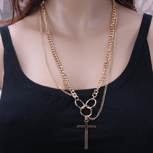 Fashion couple ring jewelry trendy personality hip-hop men and women cross sweater chain necklace accessories