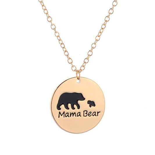 Mother's Day gift creative round cake letter mamabear combination dripping oil animal bear pendant necklace female
