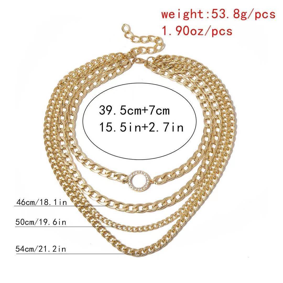 Jewelry Exaggerated Punk Trend Multilayer Necklace Fashion Diamond Circle Thick Aluminum Chain Necklace Female