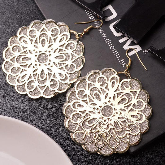Jewelry Exaggerated Retro Hollow Sunflower Actress Versatile Ethnic Frosted Earrings