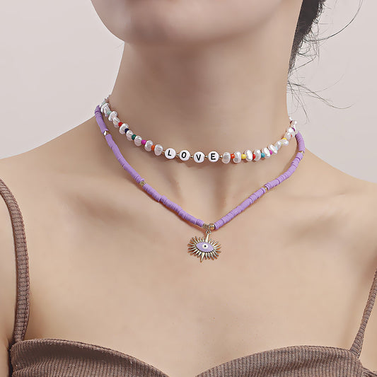 Jewelry Bohemian Alphabet Color Soft Pottery Devil's Eye Baroque Pearl Necklace Female