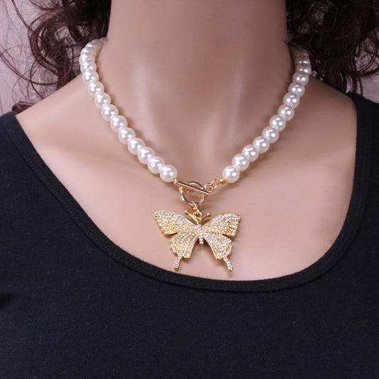 Jewelry Fashion Street Shooting Flash Diamond Clavicle Chain Necklace Personality Exaggerated Diamond Big Butterfly Necklace