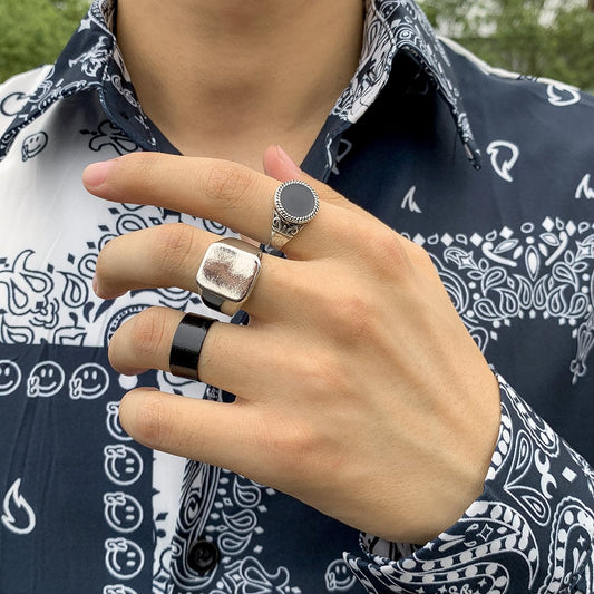 Jewelry Fashion Hip-Hop Metal Glossy Men's Ring Retro Simple Painted Ring Set