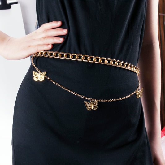 Fashion Metal Hollow Butterfly Thick Waist Chain Pants Chain Trend Men's and Women's Bungee Jeans Pants Chain INS Chain Accessories
