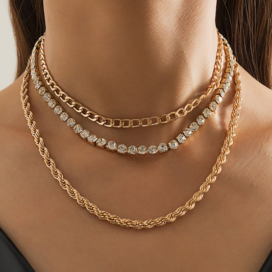Retro Simple Diamond Claw Chain Drill Clavicle Necklace Hip Hop Trendy Cool Metal Twist Chain Necklace