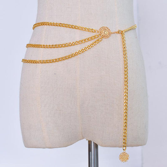 Jewelry alloy multi-layer exaggerated body chain female queen head portrait retro street shooting waist chain