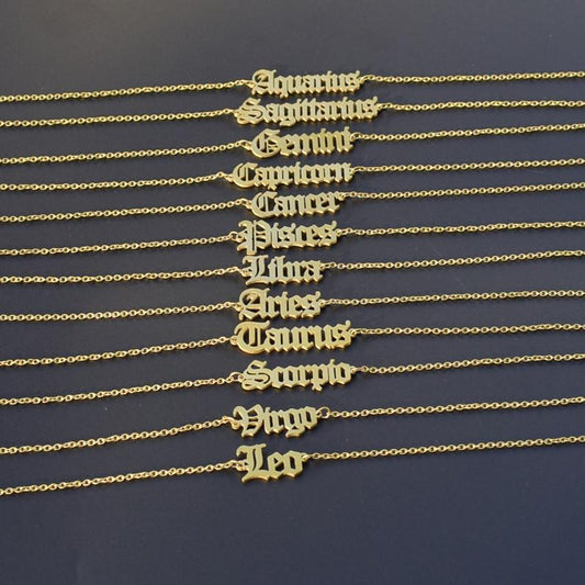 Titanium steel twelve constellation anklet vintage English letter anklet vacuum plating in furnace