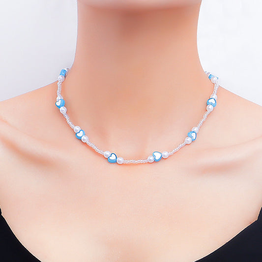 Jewelry bohemian color love transparent rice bead choker necklace female ins all-match high-end sense