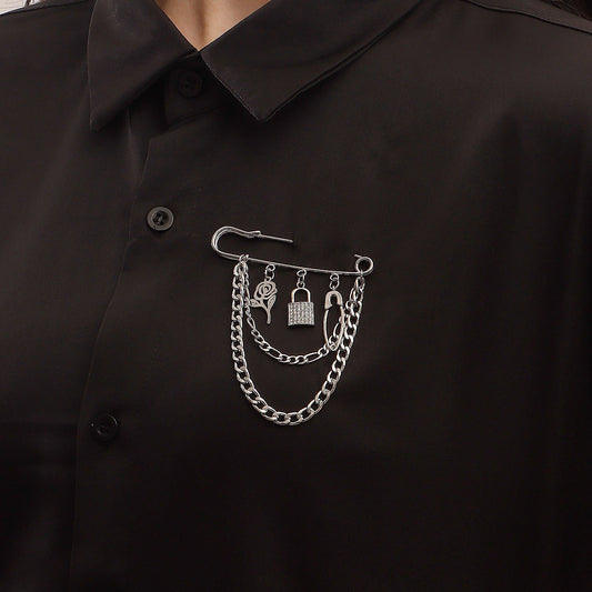 Jewelry Valentine's Day rose pendant brooch accessories female punk steel color padlock pin pendant