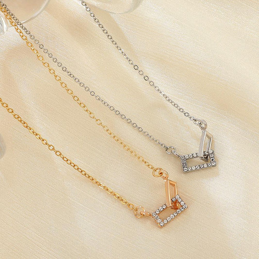 Ins Simple Geometric Square Necklace Women's Fashion Light Luxury Ring Interlocking Zircon Clavicle Chain Net Red Necklace