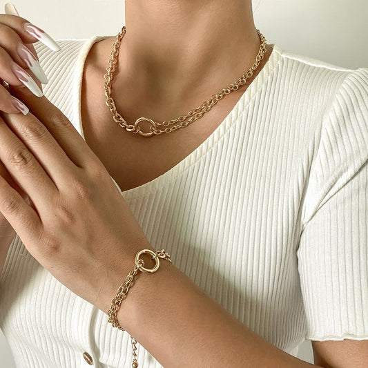 Jewelry Simple Ring Versatile Cross Chain Necklace Business Hollow Asymmetric Metal Necklace