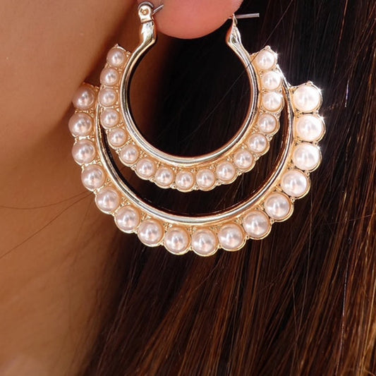 E1694 French retro palace elegant pearl earrings niche double-layer design geometric fashion earrings
