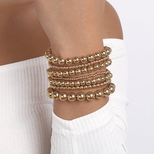 B186 Stretch hand-beaded hand rope CCB size gold beads personality simple stacking bracelet for women