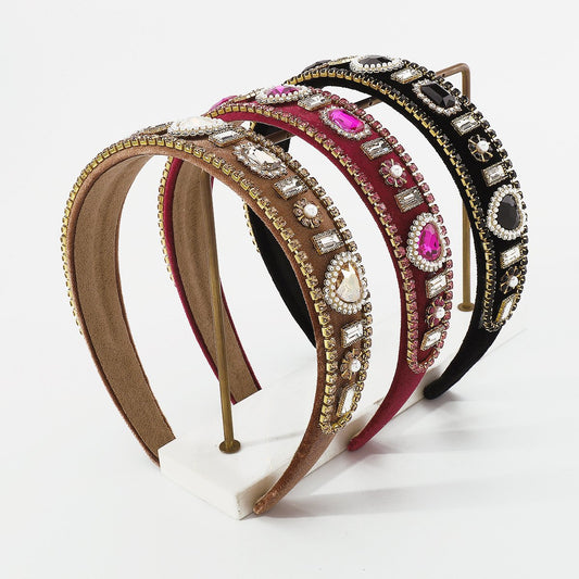 F4663 Women's Love Rhinestone Pearl Temperament Headband Baroque Retro Light Luxury Simple Personality Headband