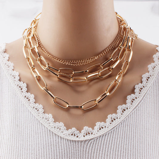 Jewelry Personality Geometric Layer Creative Necklace Women's Retro Punk Multi-layer Mix and Match Chain Necklace