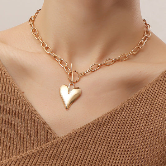 Jewelry ins hip-hop collarbone necklace exaggerated big heart pendant necklace female