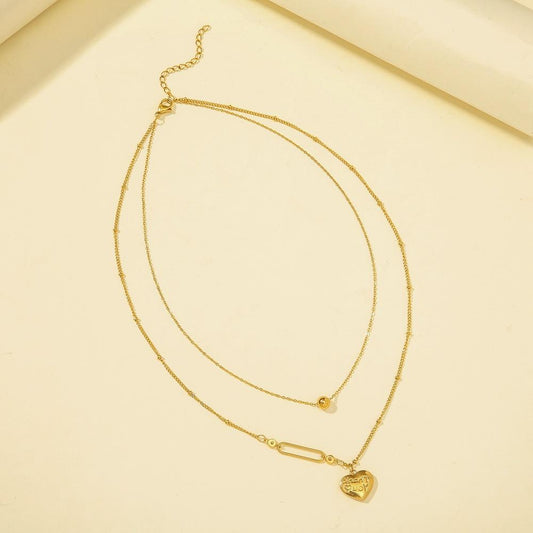 Fashion personality stainless steel double-layer ball love letter thankyou pendant titanium steel heart-shaped clavicle chain