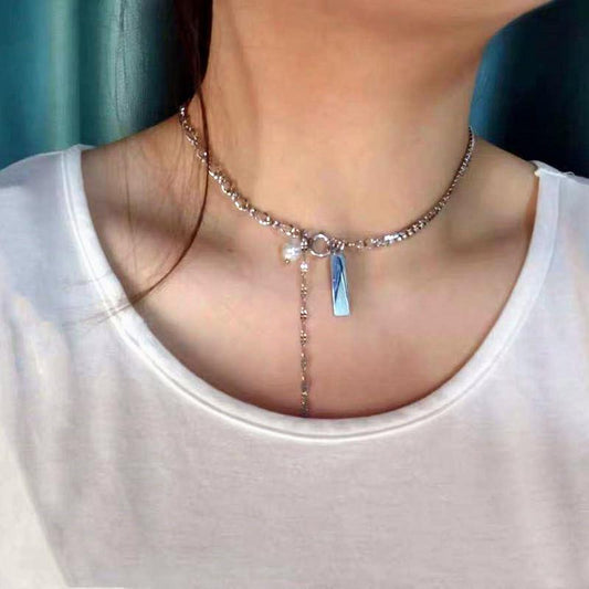 Titanium steel anti-fading double-layer personality street ins collarbone chain Harajuku necklace female net red accessories necklace