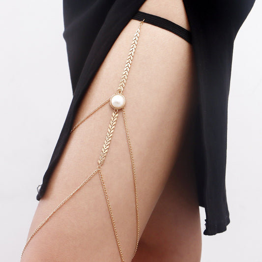Sexy Stretch Band Airplane Chain Beach Leg Ring Body Chain Simple Multilayer Pearl Tassel Thigh Chain