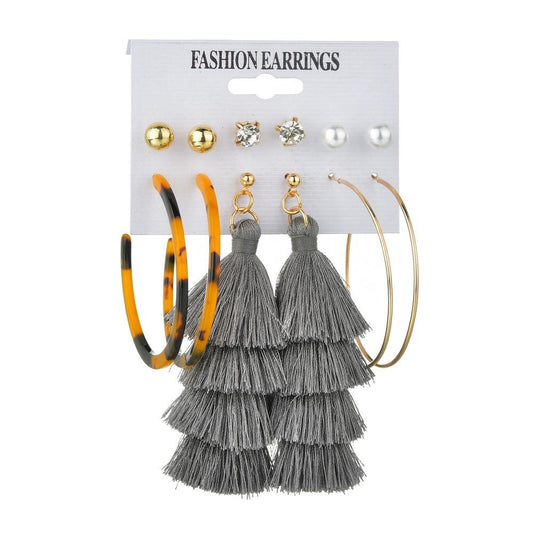 Accessories Creative Leopard Print Acrylic Stud Earrings Bohemian Layered Tassel Earrings Set