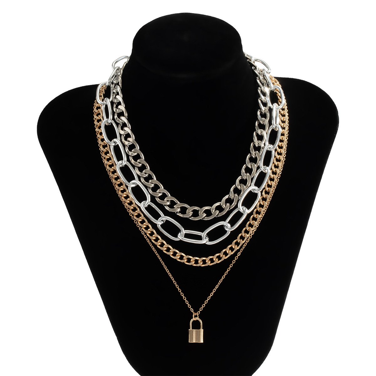 Jewelry punk hip-hop multi-layer thick chain necklace female retro personality mixed color chain lock necklace