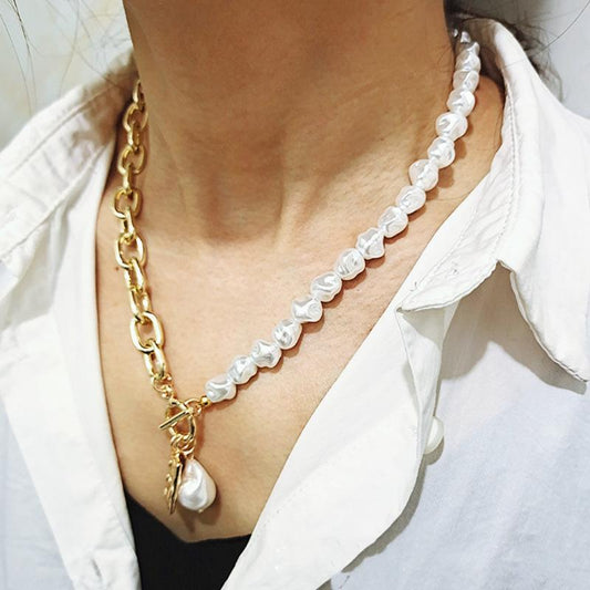 Korean ins net red temperament single-layer special-shaped pearl OT buckle necklace trendy brand simple necklace clavicle chain female