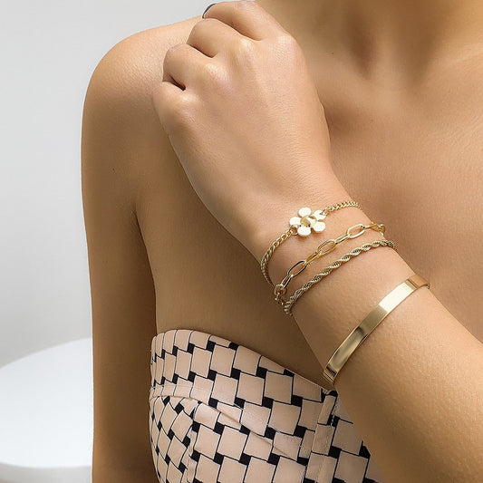Simple Metal Flower Bracelet Set Hip Hop Niche Geometric Twist Chain Bracelet Bracelet