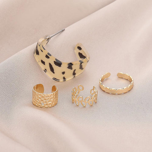 Trendy square leopard wild wild earrings jewelry leaves simple popular ear clip set one ear