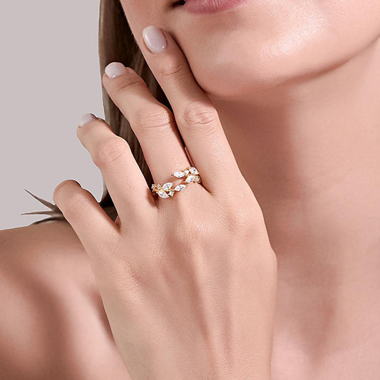 Jewelry temperament all-match zircon leaf ring Mori simple opening crystal leaf ring female