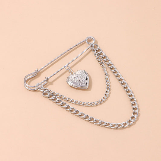 Jewelry creative openable embossed love brooch retro light luxury trend chain pin accessories
