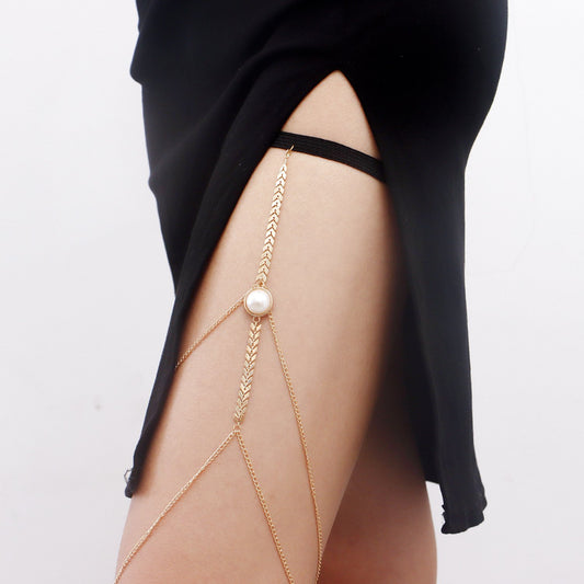 Sexy Stretch Band Airplane Chain Beach Leg Ring Body Chain Simple Multilayer Pearl Tassel Thigh Chain
