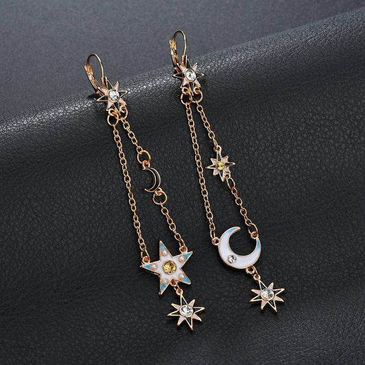 Fashion oil drop earrings women's long asymmetrical star moon earrings earrings