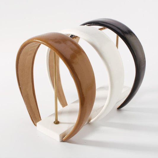 F3879 Simple solid color retro headwear fashion wide-brimmed geometric niche increase skull top PU shiny headband