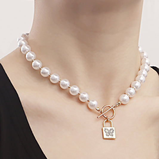 Jewelry padlock micro-inlaid diamond butterfly beaded necklace female hot girl ins hot product niche design sense