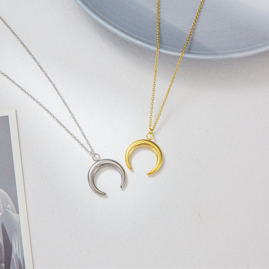 Necklace Simple Horn Titanium Steel Pendant Stainless Steel Polished Crescent Jewelry Necklace
