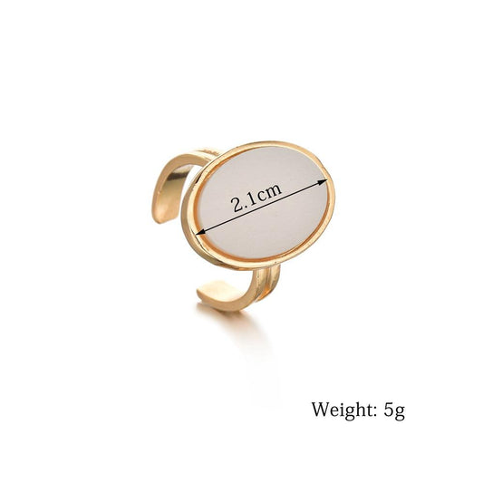 Fashion Simple Oval White Fitting Inlaid Adjustable Ring Women Accessories